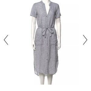 James Perse ✨ Light Gray Linen Button-Front Midi Dress 100% Linen